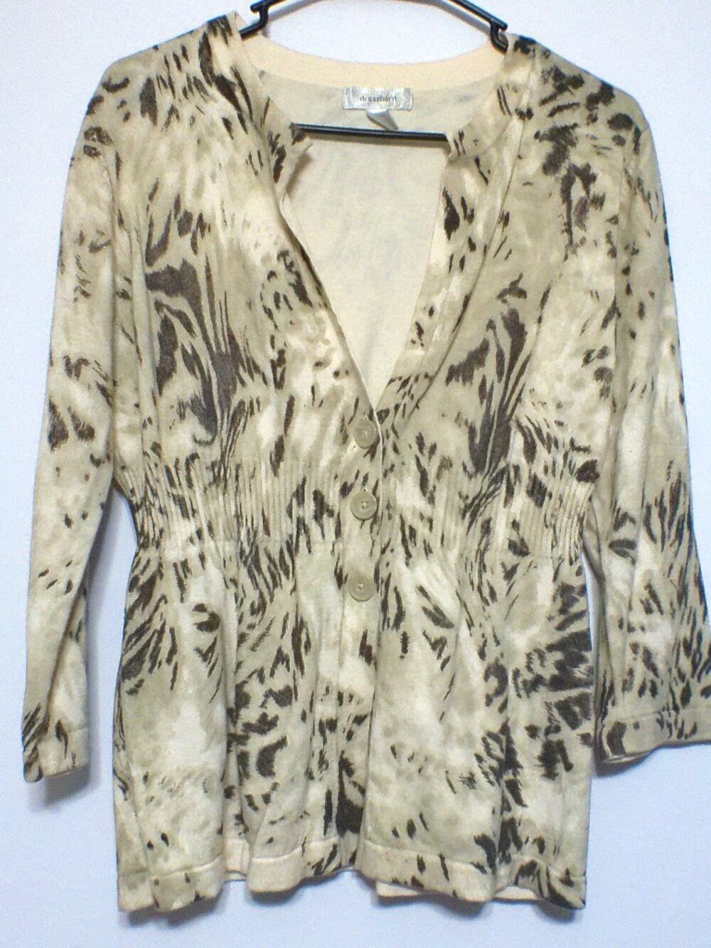DressBarn Women's XL Abstract Print Cardigan Beige Brown Button Front Cotton